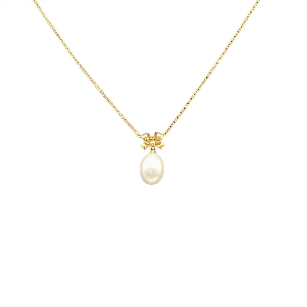 ミキモト MIKIMOTO パール リボン デザイン ネックレス K18 3.4g 真珠