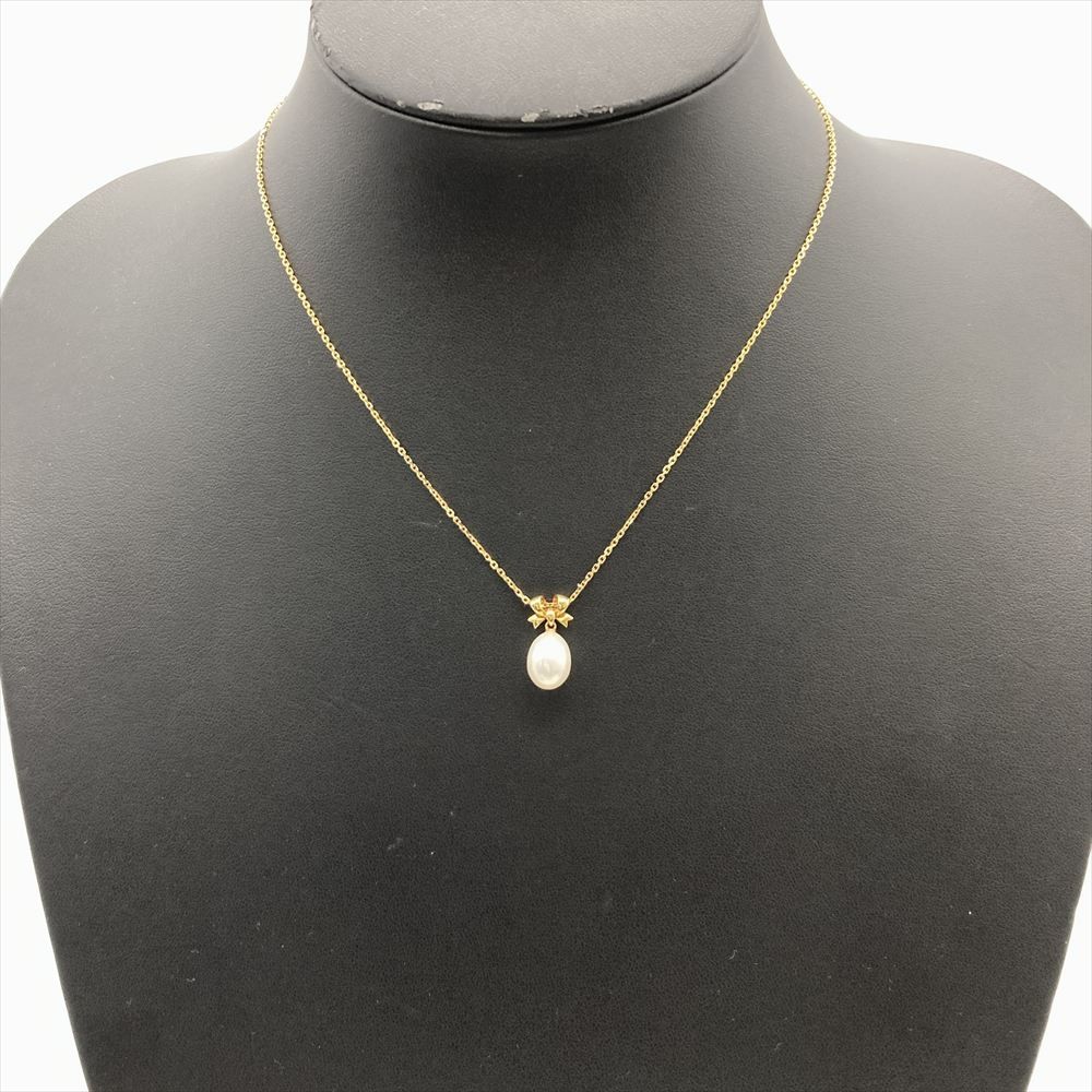 お値下げしました^_^ミキモト　リボンパールネックレス お値下げ】ミキモト K18 真珠パールネックレス リボン 専用箱つき