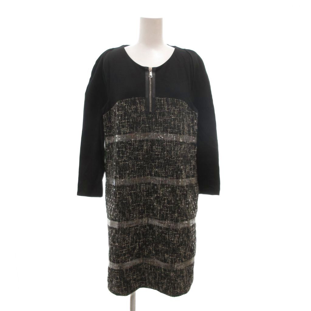 パオラフラーニ PAOLA FRANI ワンピース 42 長袖 ツイード 切替 ハーフ