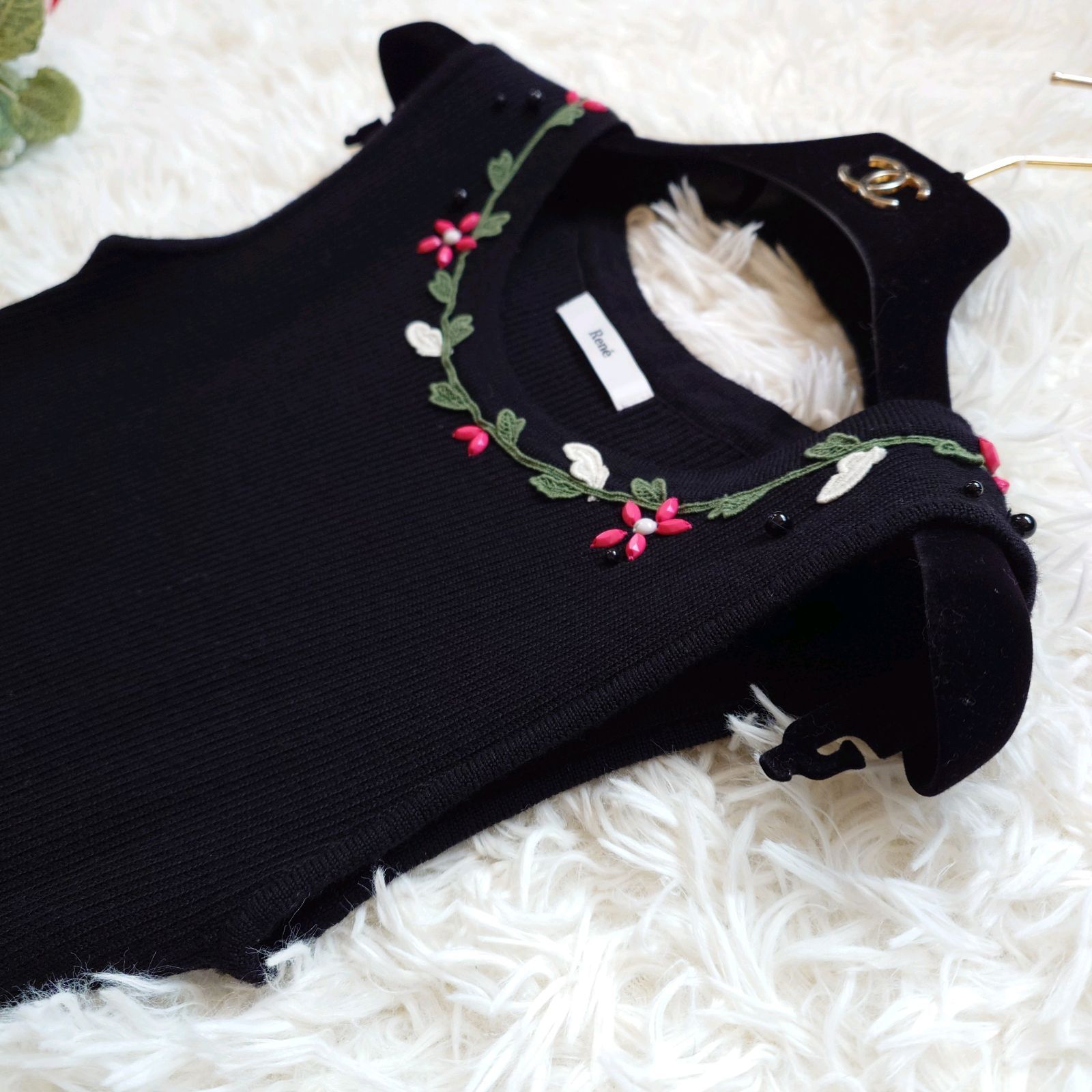 ルネ Rene ニット ワンピース ノースリーブ フレア 花柄 フラワー