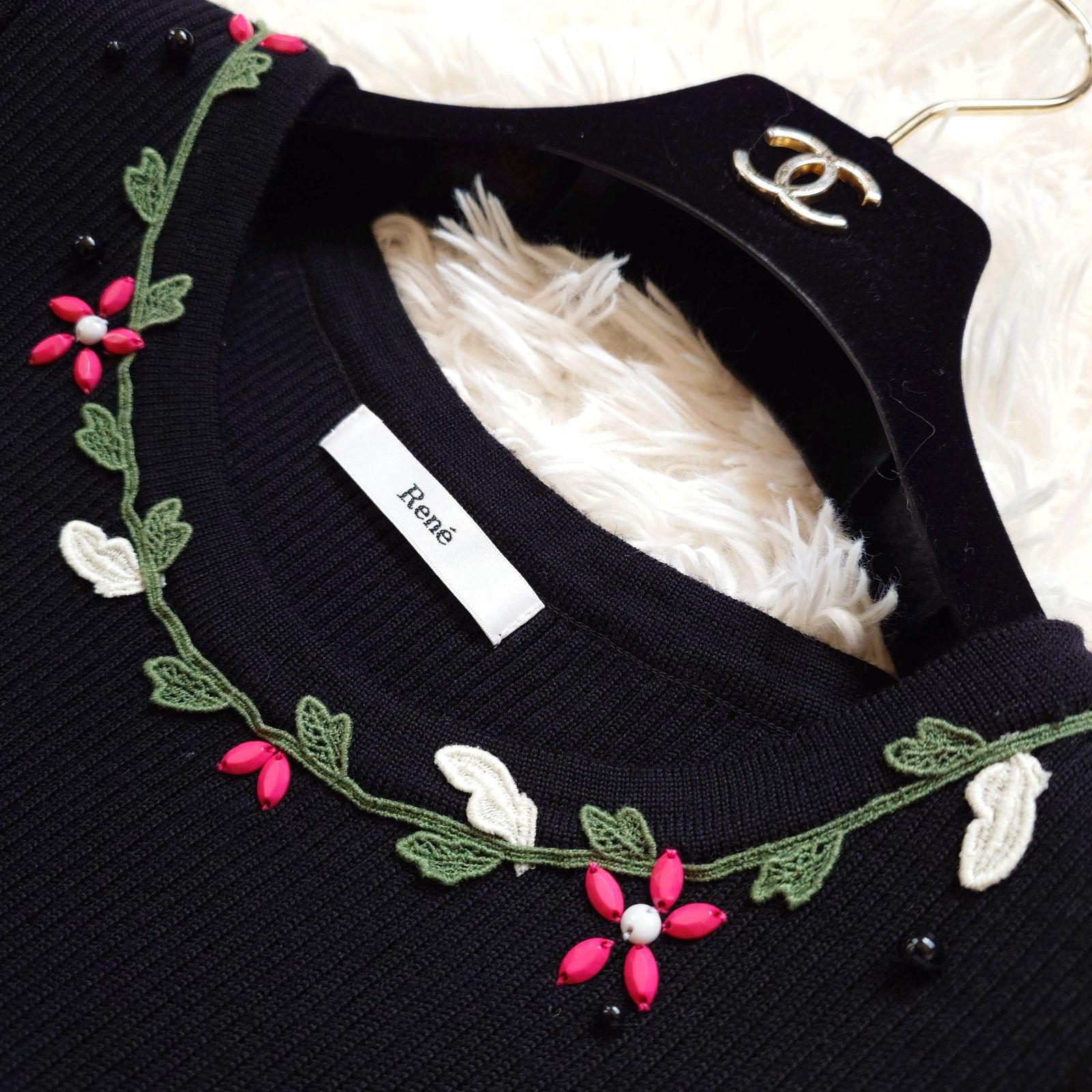 ルネ Rene ニット ワンピース ノースリーブ フレア 花柄 フラワー