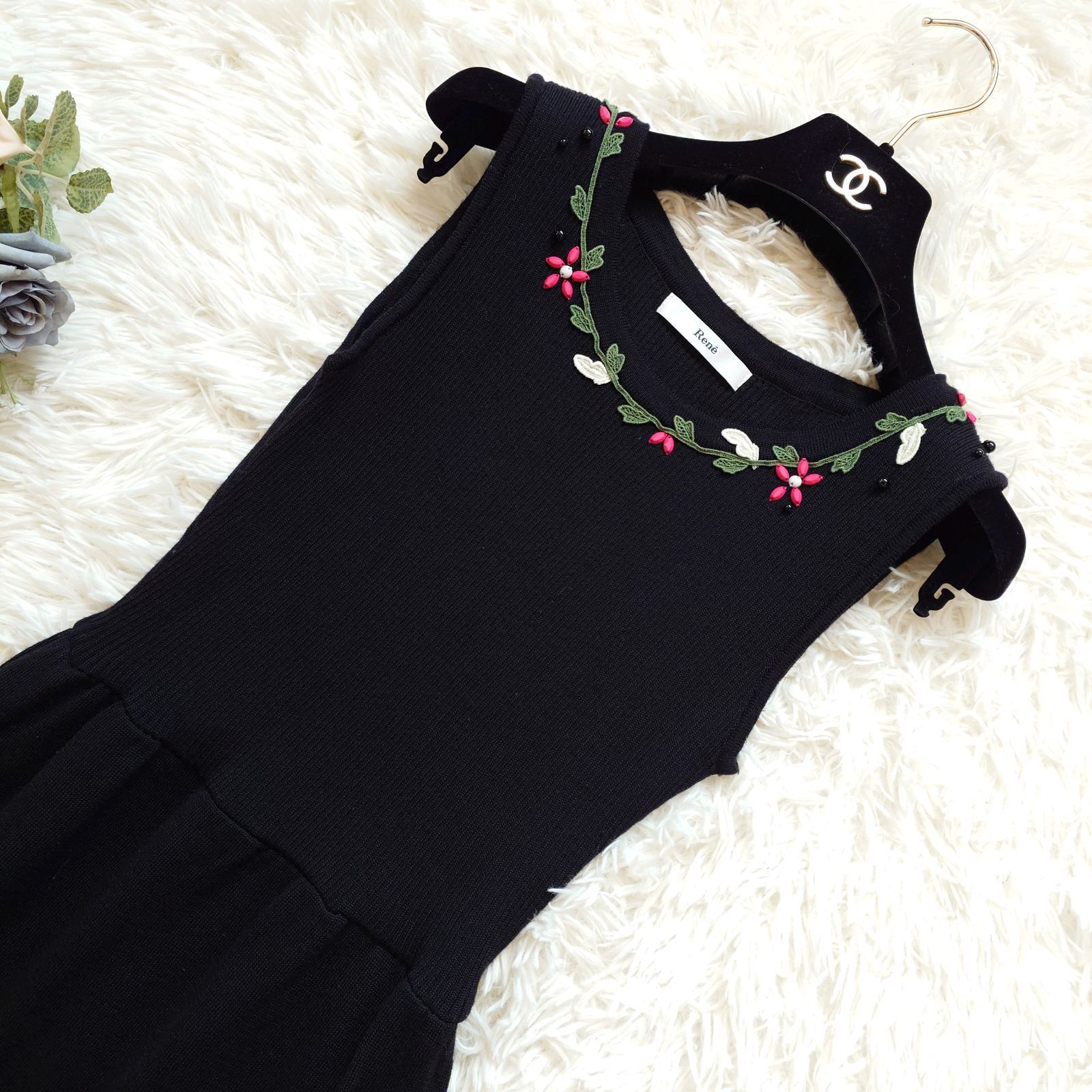 ルネ Rene ニット ワンピース ノースリーブ フレア 花柄 フラワー