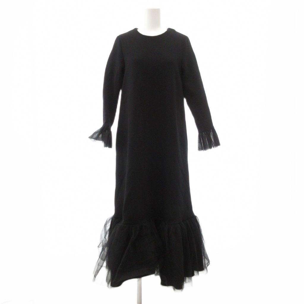 ツル バイ マリコオイカワ TSURU by Mariko Oikawa チュール切替 スウェットワンピース 長袖 マキシ ロング F 黒 ブラック |UO GY 59