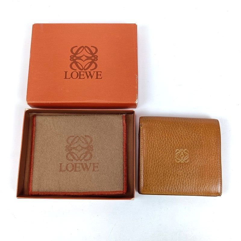 LOEWE ロエベ 二つ折り財布 アナグラム ロゴ ブラウン 茶 レザー
