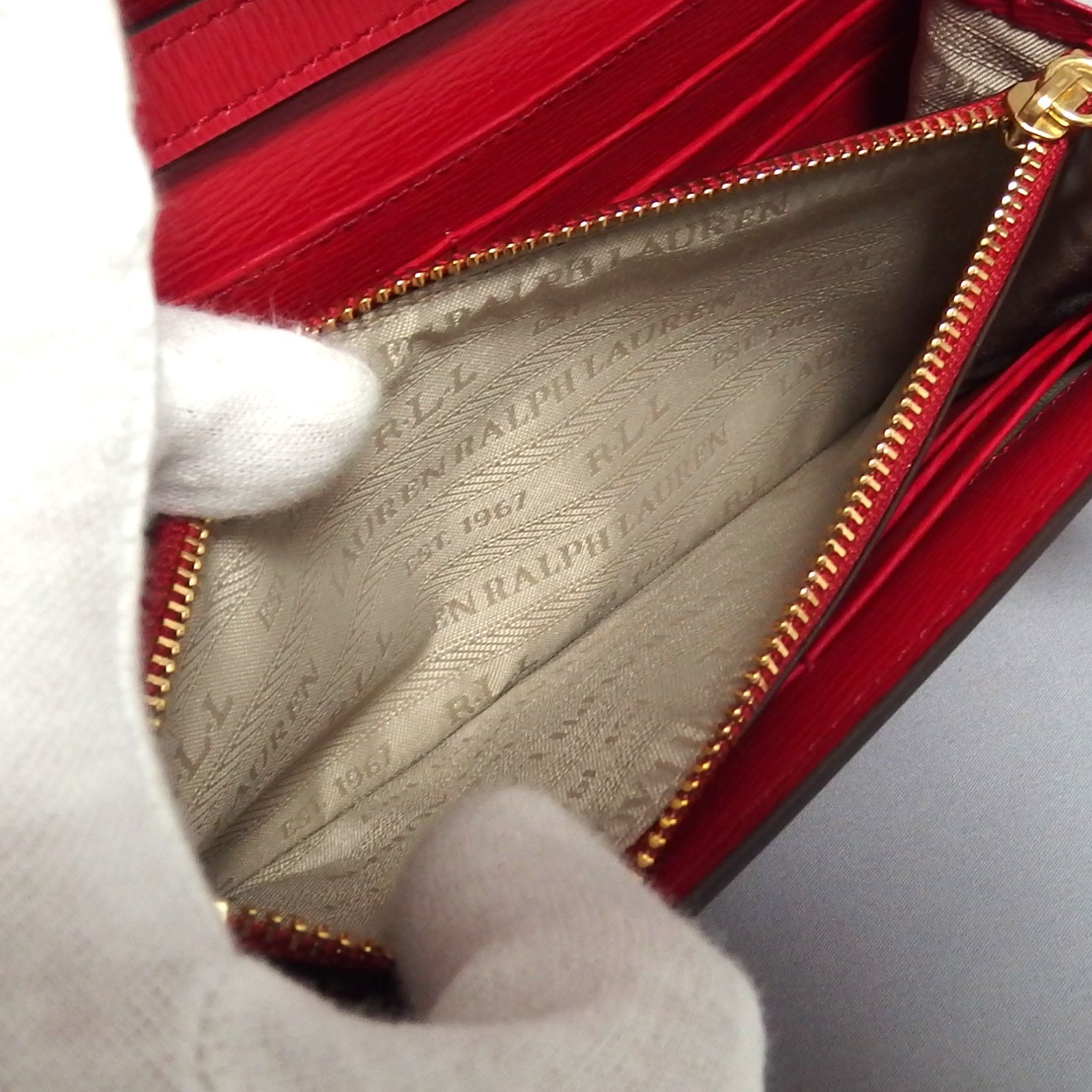 極美品☆RLL RALPH LAUREN レザー ショルダー ウォレット 赤 財布 