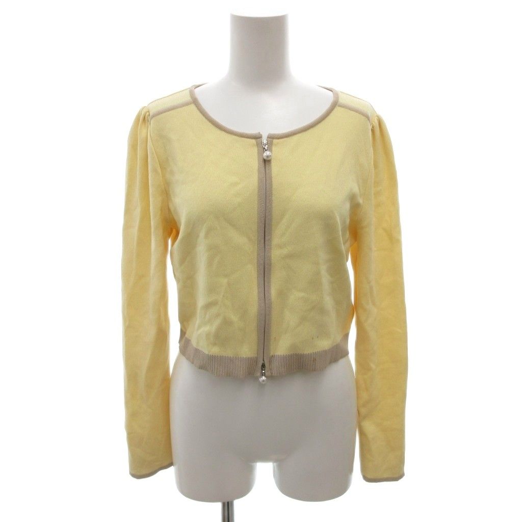 ルネ Rene カーディガン 38 黄 イエロー ラウンドネック ジップアップ