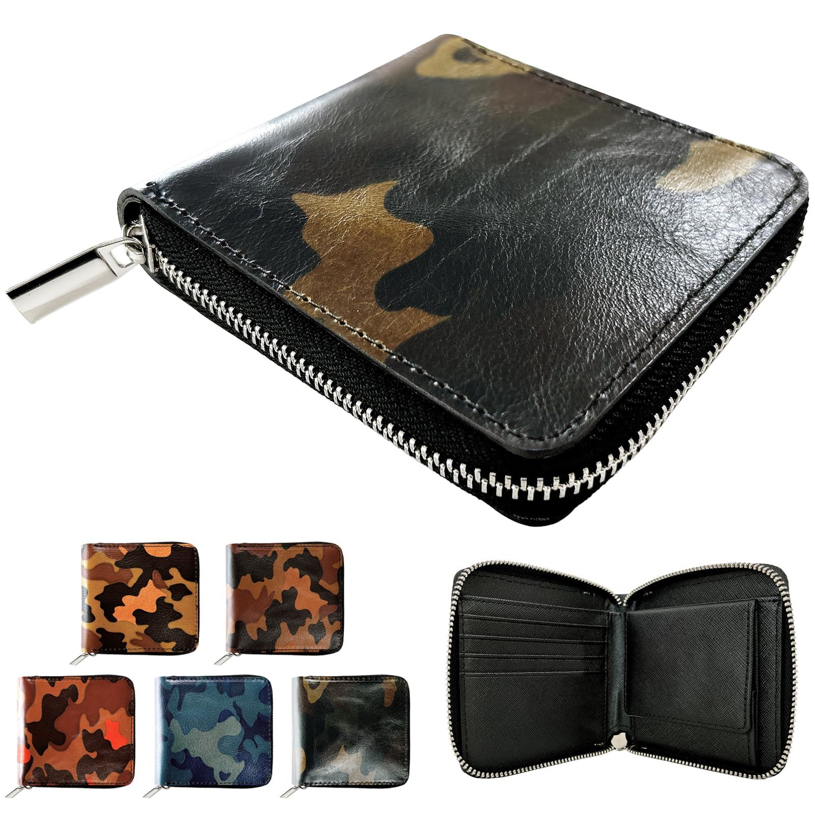 トレンディヤマギシ 迷彩柄 牛革 本革 革 財布 ラウンド型二つ折り財布 二つ折り ラウンドファスナー メンズ 2つ折り コンパクト カモフラージュ