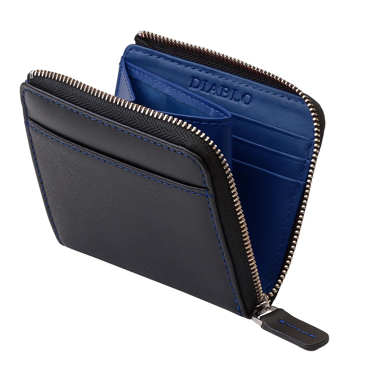 ディアブロ 財布 メンズ コンパクト レザー 薄い L字ファスナー デザインカラー KA-512 ブラック×ブルー