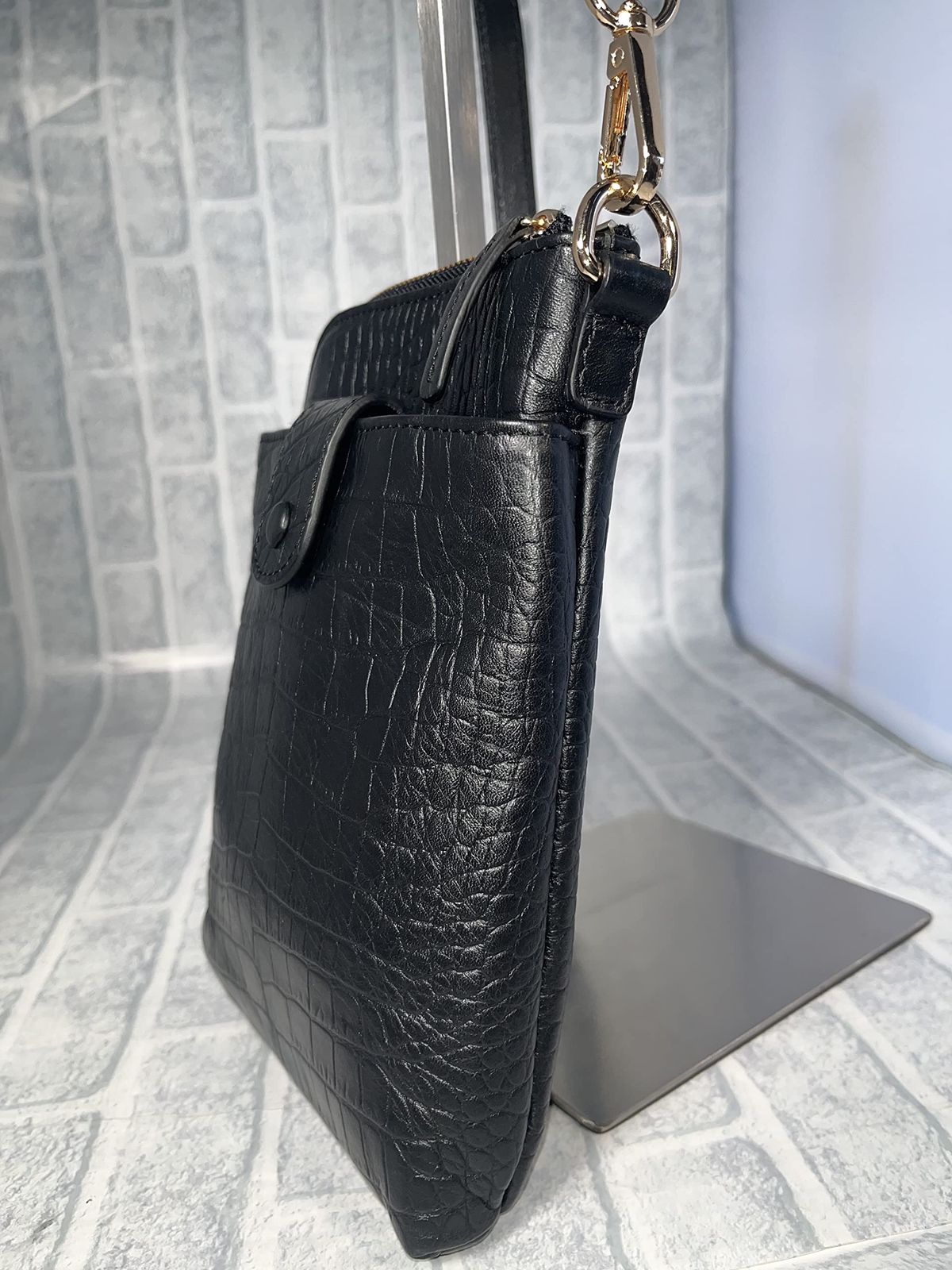 スマホケース付き 3 WAY スマホポシェット トラベルポシェット コインケース付き 牛本革 クロコダイル型押し レディース メンズ 00011 BKブラック スマホポーチ トラベルポーチ レジャーポーチ レジャーポシェット