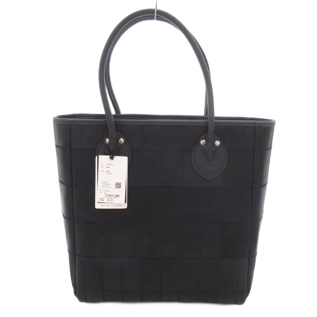 トライオン TRION 球活jp タグ付き PANELシリーズ 縦型トートバッグ 牛革 パネルレザー 紺 ネイビー DPC 250 |UO