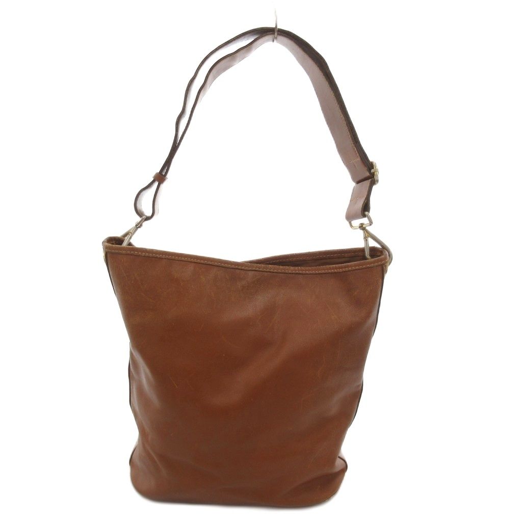 セリーヌ CELINE ショルダーバッグ レザー ロゴ ゴールド金具 茶