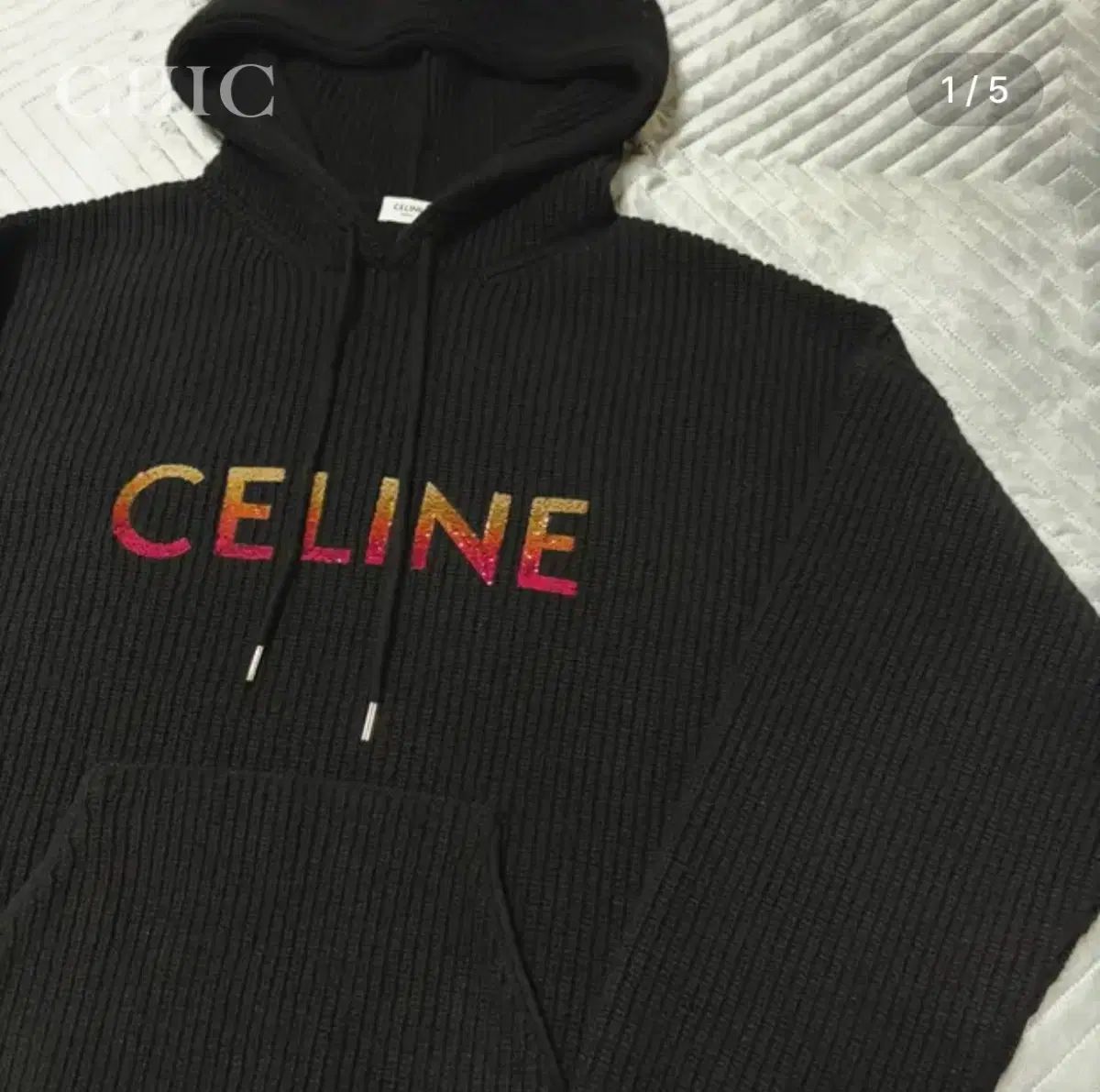 Celine セリーヌ リブド ウールニット フード ブラック