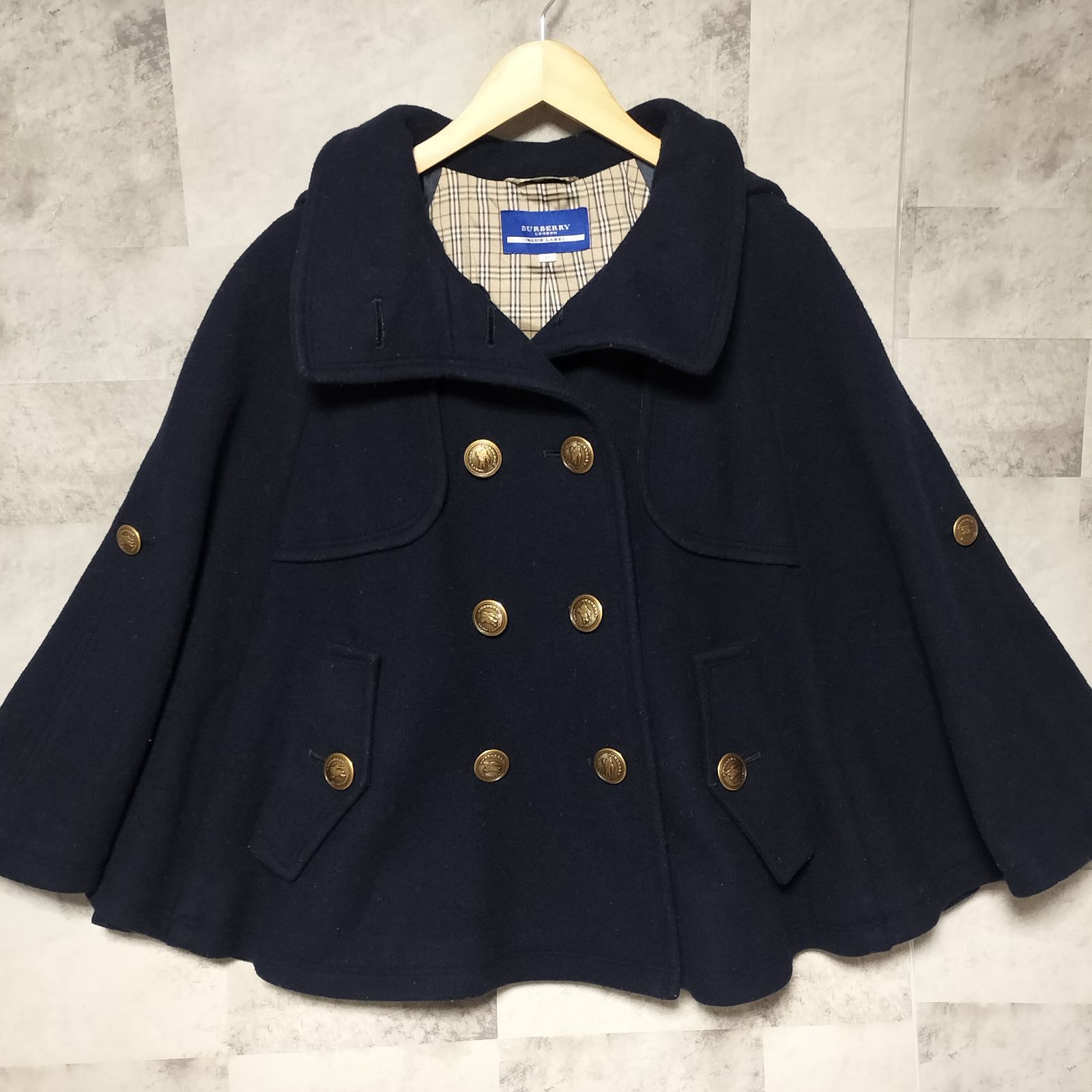 希少】BURBERRY BLUE LABEL 2way ウール メルトン ポンチョ コート 38
