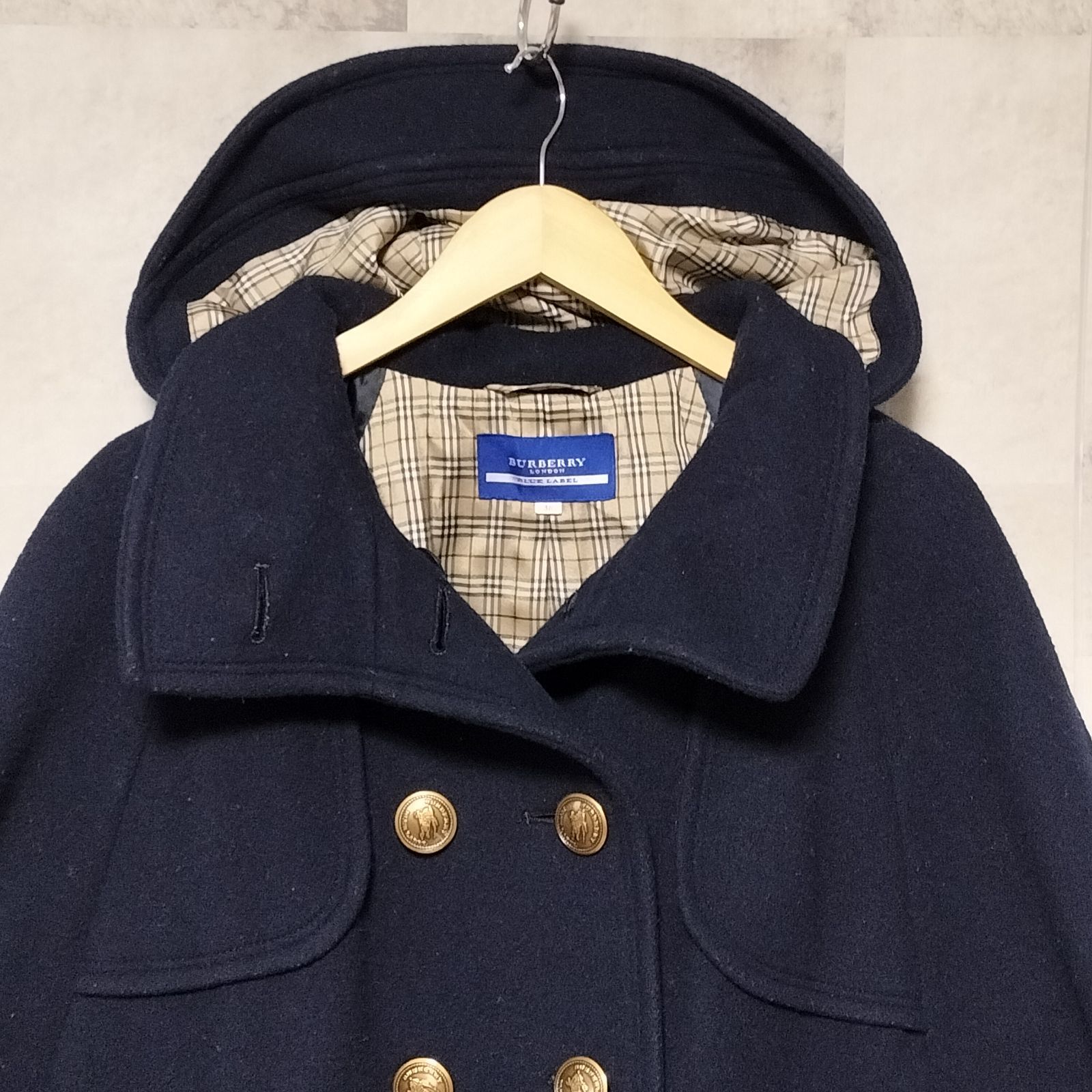 希少】BURBERRY BLUE LABEL 2way ウール メルトン ポンチョ コート 38