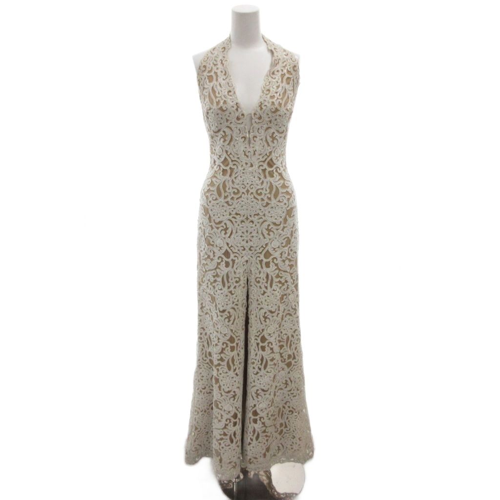タダシショージ TADASHI SHOJI Bridal ブライダル ドレス ワンピース レース ジャガード ホルターネック マキシ 00 ホワイト ベージュ |FF GY 18