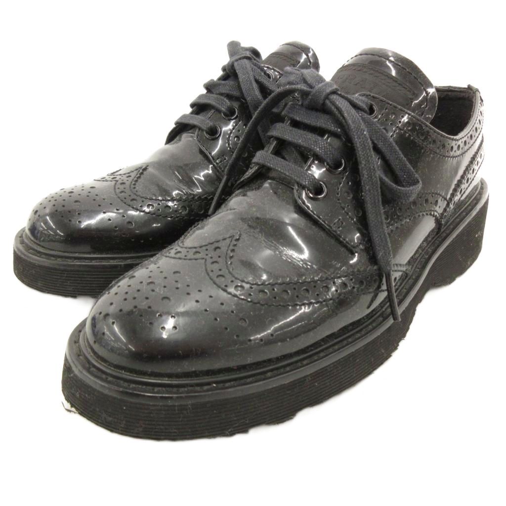 プラダスポーツ PRADA SPORT ダービーシューズ ドレス ローファー エナメル ウィングチップ メダリオン 36.5 黒 ブラック |JS GY 19