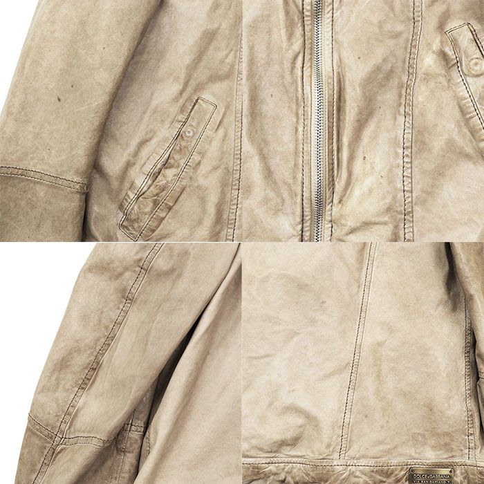 ドルチェ&ガッバーナ 本革ラムレザージャケット ベージュ ライダース 46 中古・古着通販】DOLCE & GABBANA (ドルチェ＆ガッバーナ) USED加工