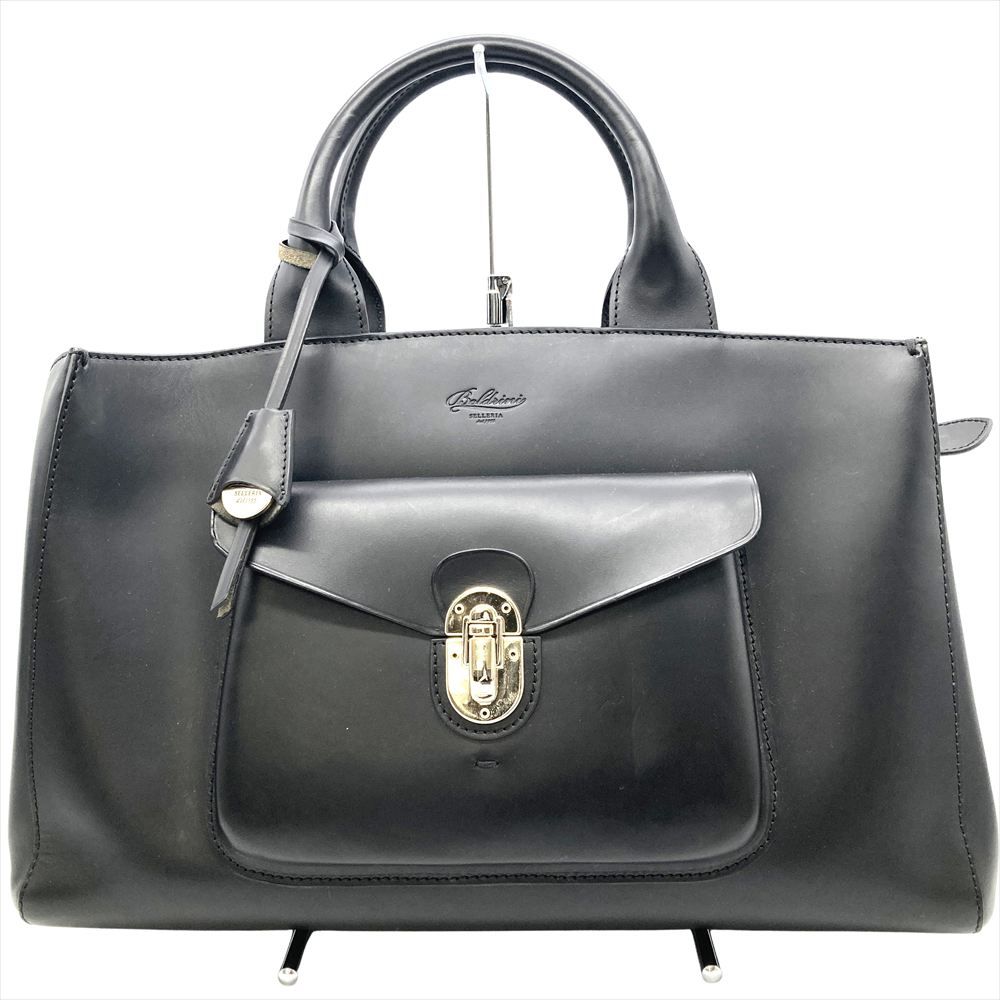 ボルドリーニ セレリア ハンドバッグ レザー ブラック ゴールド金具