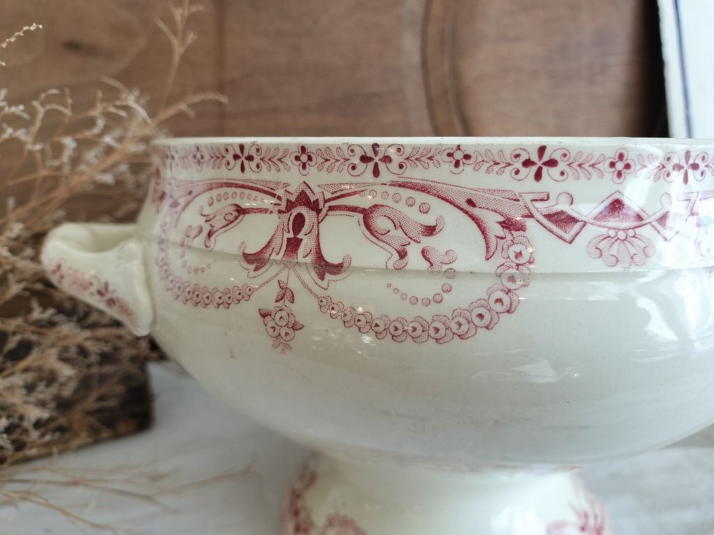 フランス アンティーク 絵つき 赤い 素敵な スーピエール サンタマン