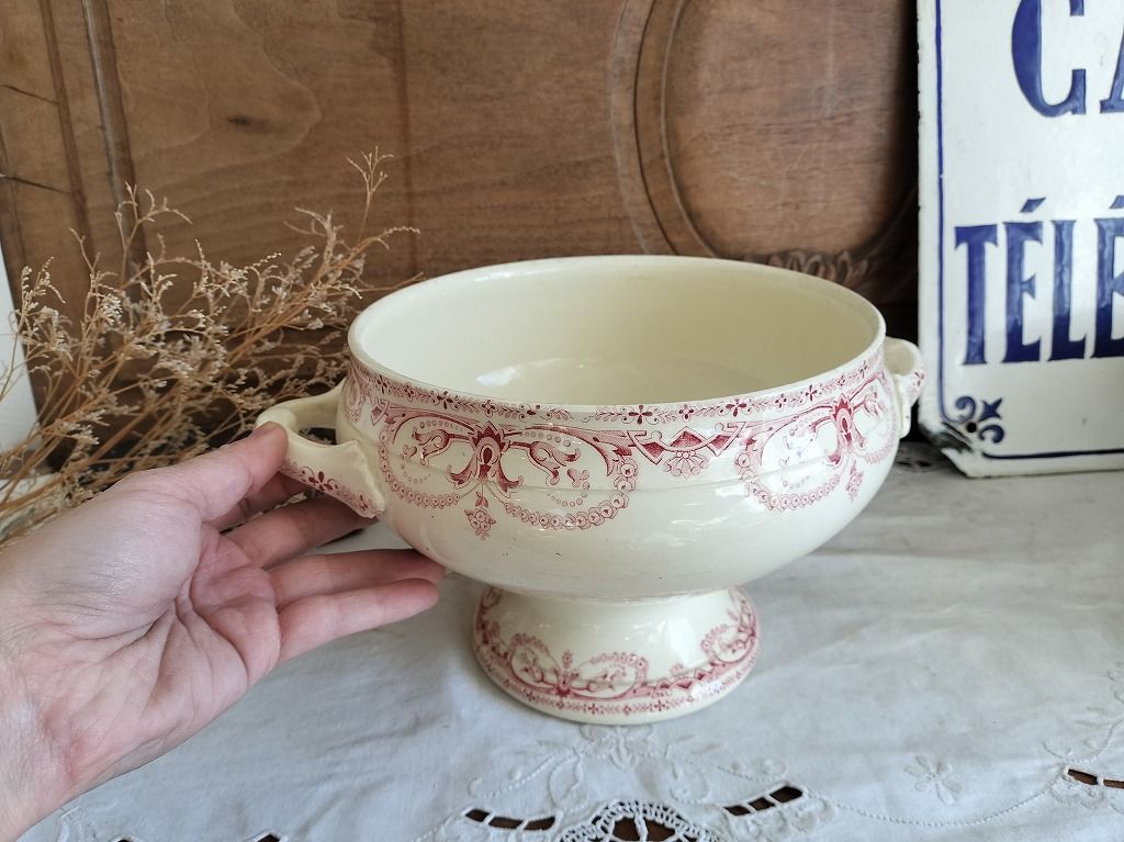 フランス アンティーク サンタマン 赤い絵付け ロカイユ コンポティエ フランス アンティーク サンタマン 赤い絵付け ロカイユ コンポティエ