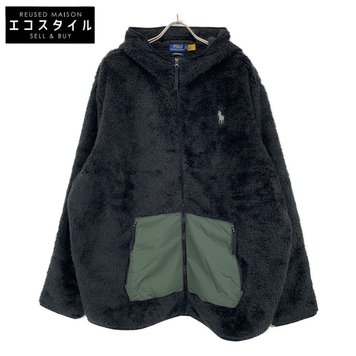 POLO RALPH LAUREN ポロ ラルフローレン ﾌﾞﾗｯｸ×ｸﾞﾘｰﾝ Hybrid Full-Zip Hoodie XXL