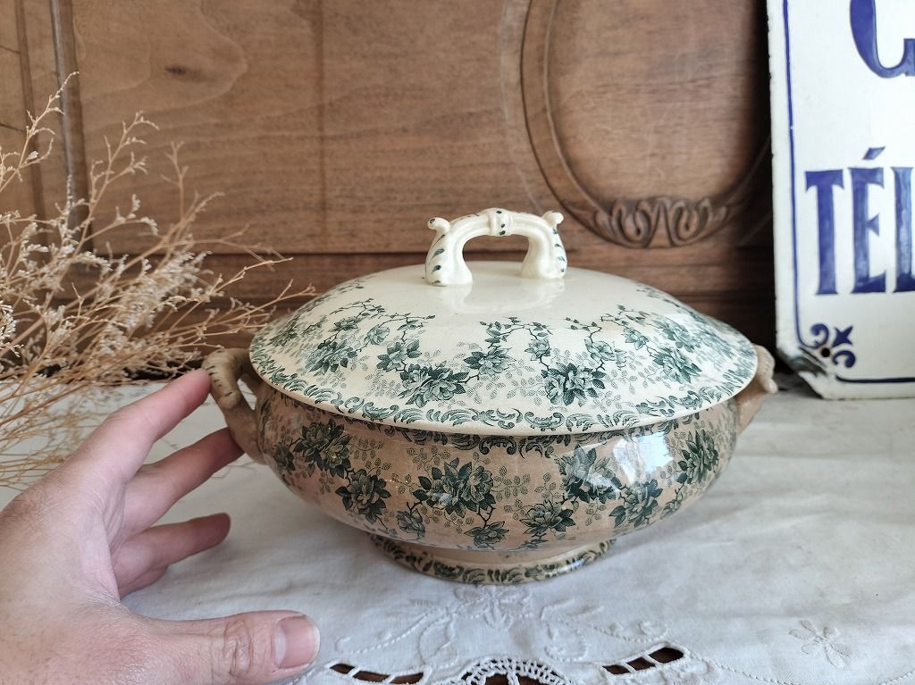 フランス アンティーク 絵つき シャビー 小振り 素敵な 蓋つき スー