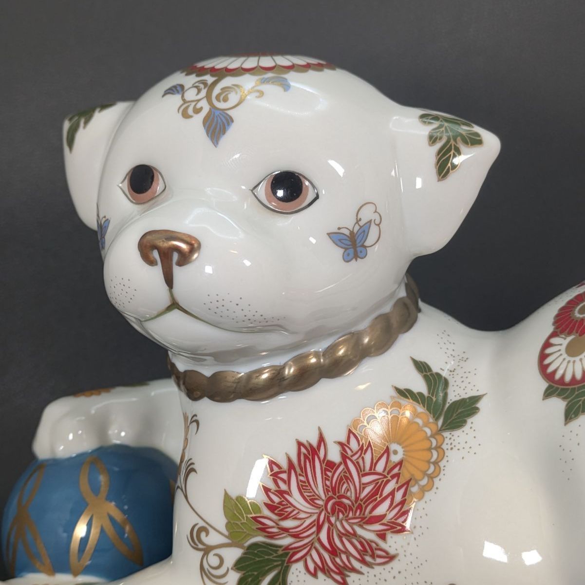 日本製】縁起物 フランクリンミント 犬 置物 薩摩焼 花柄 陶器人形