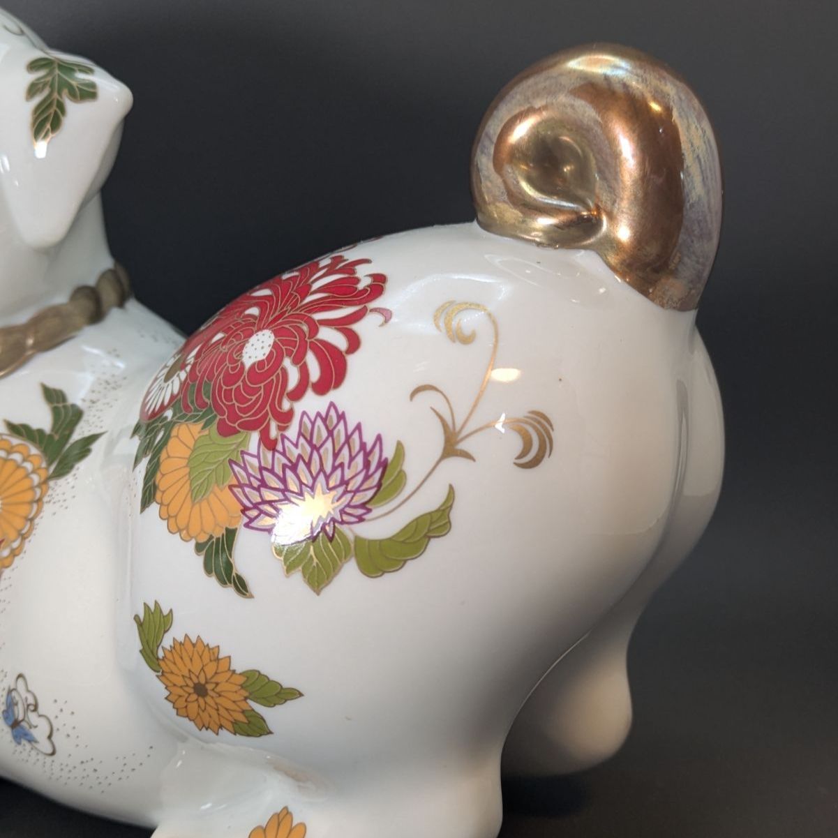 日本製】縁起物 フランクリンミント 犬 置物 薩摩焼 花柄 陶器人形