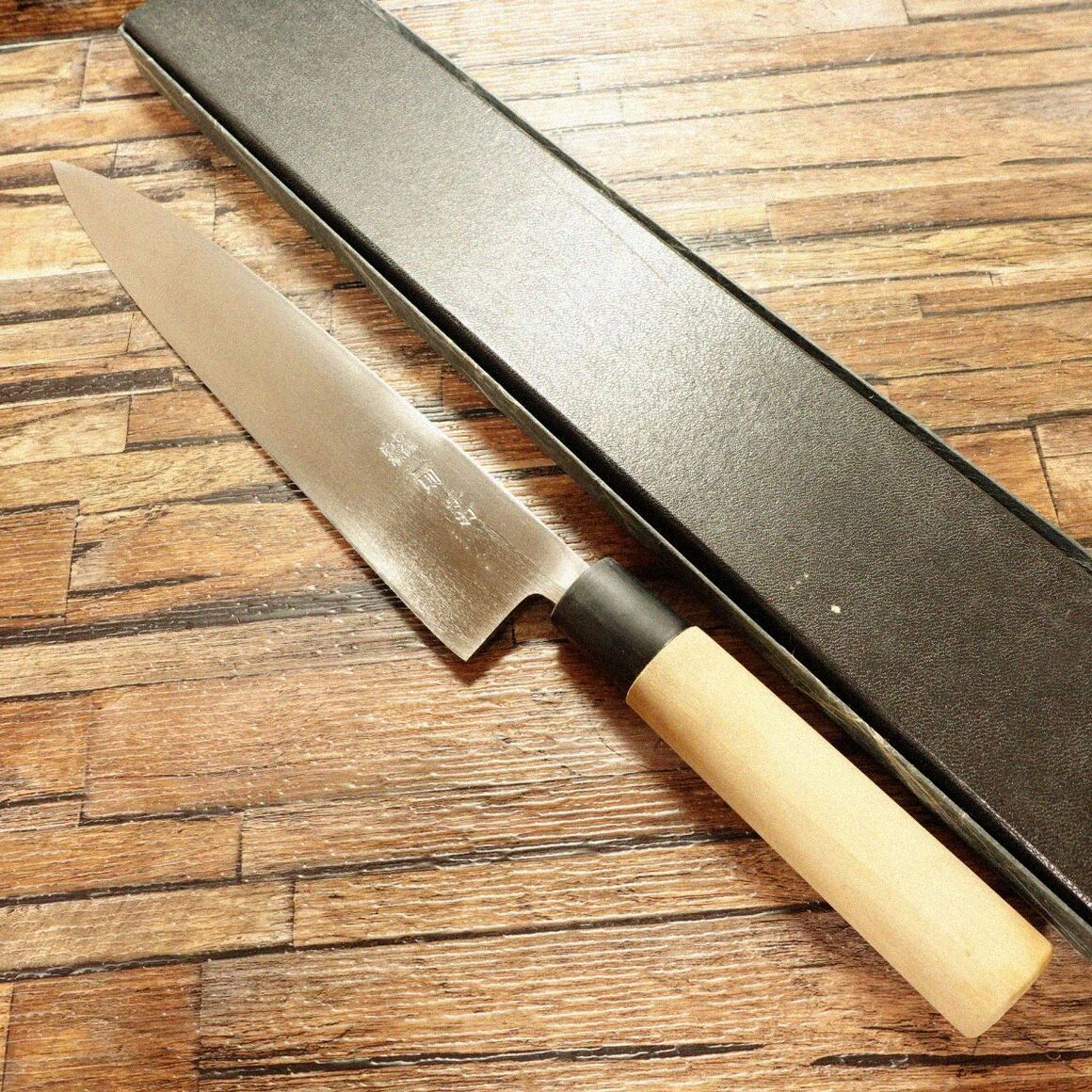 一則 身卸包丁 研ぎ済 細身 出刃包丁 片刃 一則作 手打 和牛刀 ほぼ♥保管品 き 240 mm