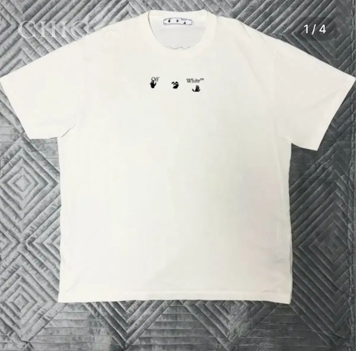 オフホワイト ブルー 麻 マーカー アロー 半袖 Tシャツ ホワイト モデル
