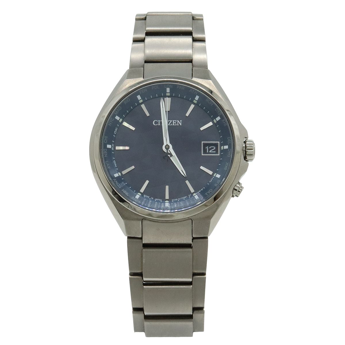 希少 美品 シチズン アテッサ エコドライブ 腕時計 チタン ネイビー シルバー CITIZENシチズンアテッサエコドライブクロノグラフチタン製