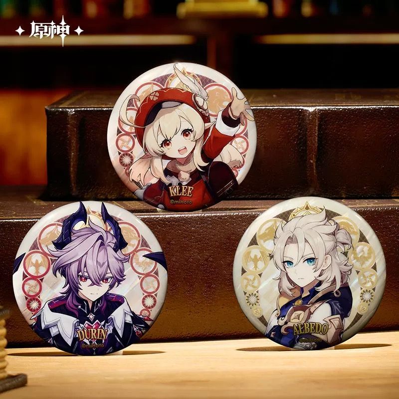 原神・公式 新工芸 缶バッジ（モンド城）ドゥリン アルベド フィッシュ