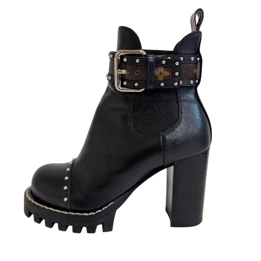 ルイヴィトン　スタッズ　ベルト　モノグラム レザー　ブーツ　35 LOUIS VUITTON ルイヴィトン スタッズ ベルト サイドゴアブーツ スター