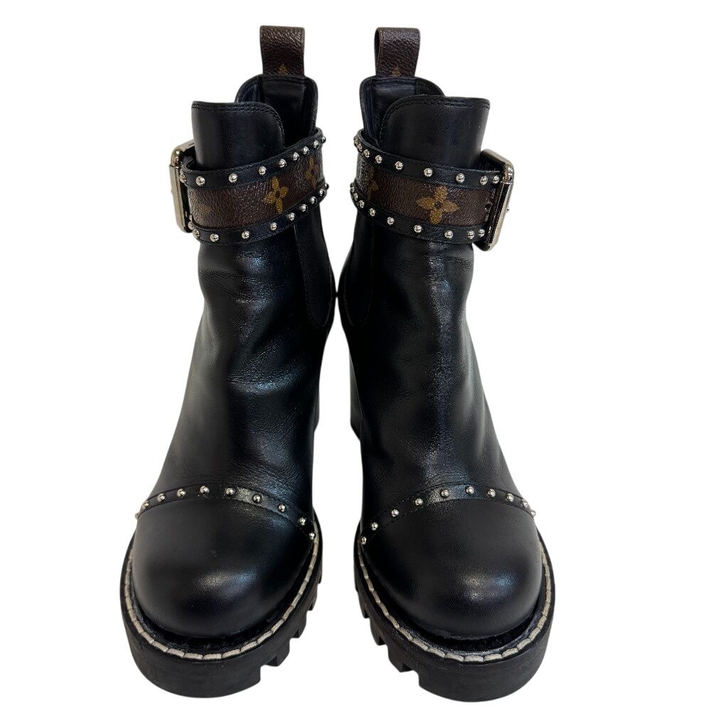 ルイヴィトン　スタッズ　ベルト　モノグラム レザー　ブーツ　35 LOUIS VUITTON ルイヴィトン スタッズ ベルト サイドゴアブーツ スター