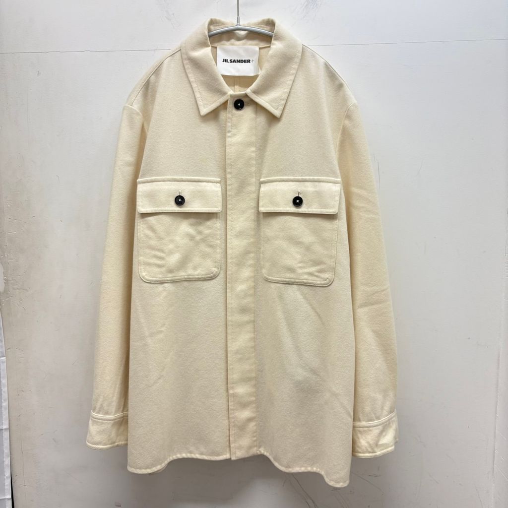 【JIL SANDER 】美品　長袖ウールシャツジャケット アイボリー　32 S JIL SANDER 】美品 長袖ウールシャツジャケット アイボリー 32 S