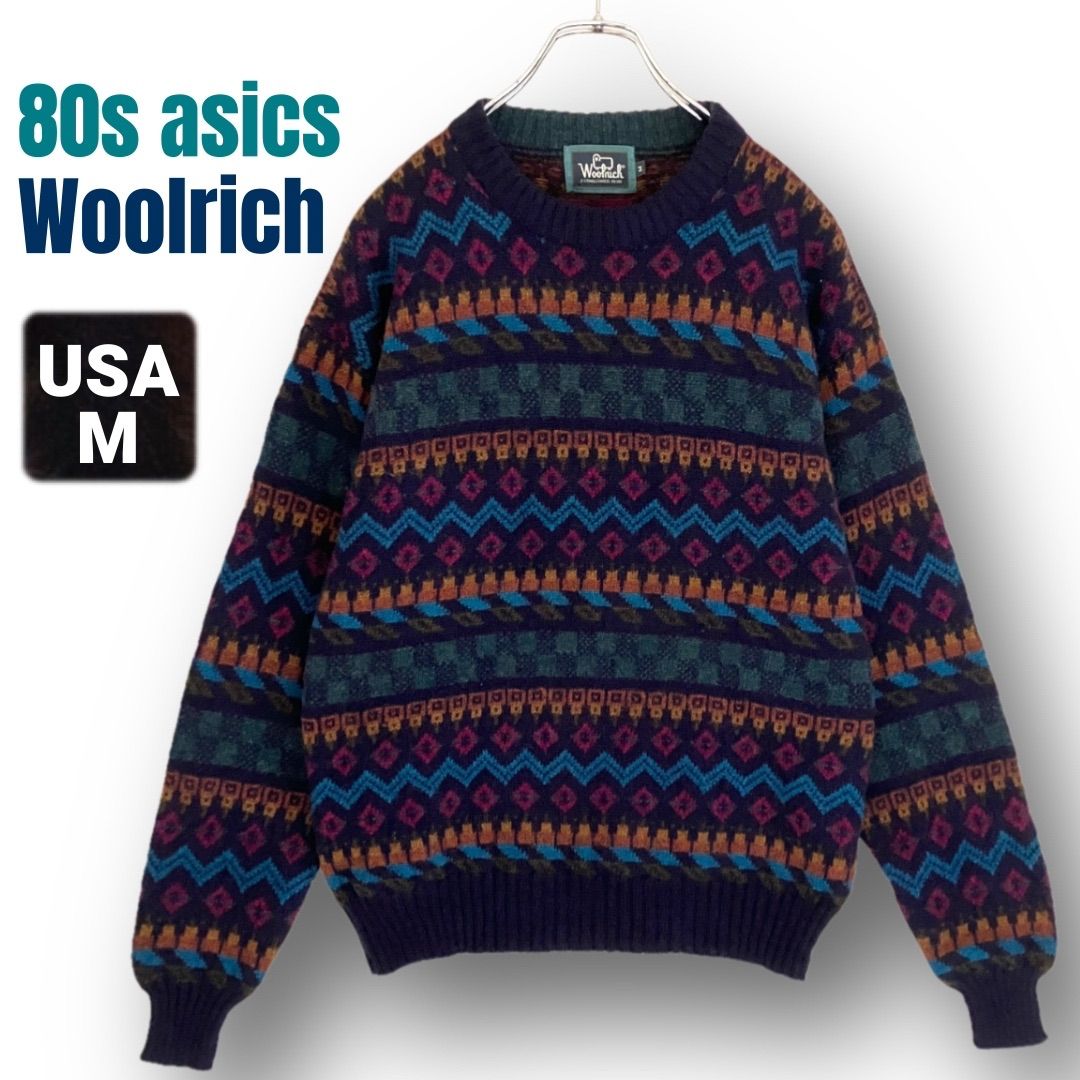 80sウールリッチ Woolrich☆アシックスタグ☆フェアアイルセーター