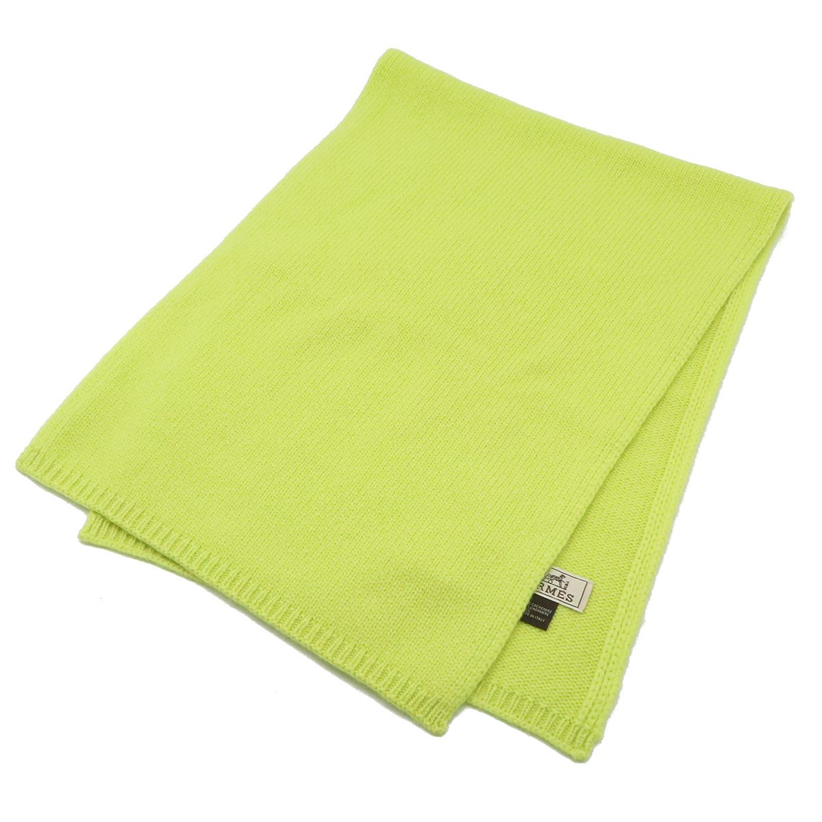 HERMES エルメス マフラー ニット 編み込み カシミヤ100% ライム