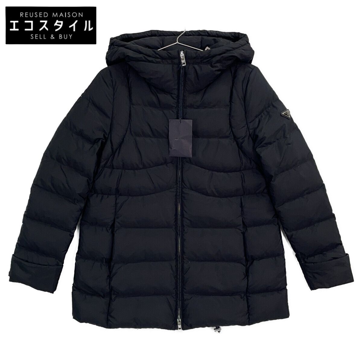 PRADA SPORT プラダスポーツ 290676 14年 ﾌﾞﾗｯｸ ﾄﾗｲｱﾝｸﾞﾙﾛｺﾞ ﾌｰﾃﾞｯﾄﾀﾞｳﾝｼﾞｬｹｯﾄ 40