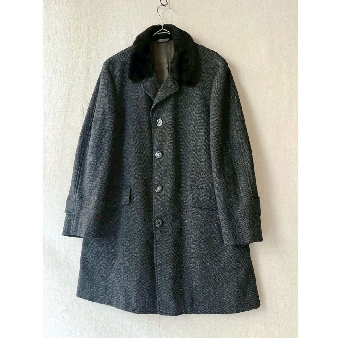 60 s USA ウール コート | グレー ヘリンボーン ファー ビンテージ O 5-12039-9343