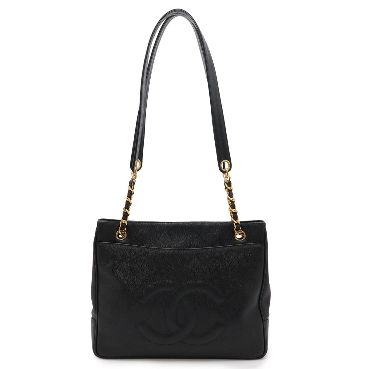 CHANEL シャネル ココマーク チェーントート トートバッグ ショルダーバッグ キャビアスキン レザー ブラック 黒 ゴールド金具