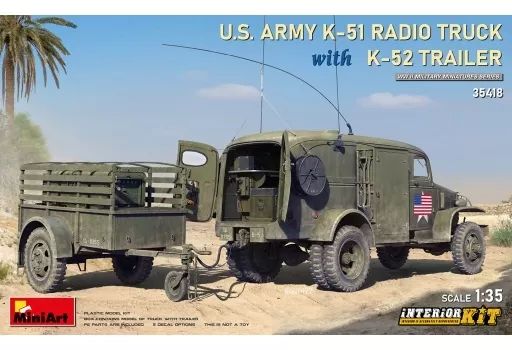プラモデル 1|35 米軍 K-51無線トラックw|K-52トレーラー インテリアキット MA 35418