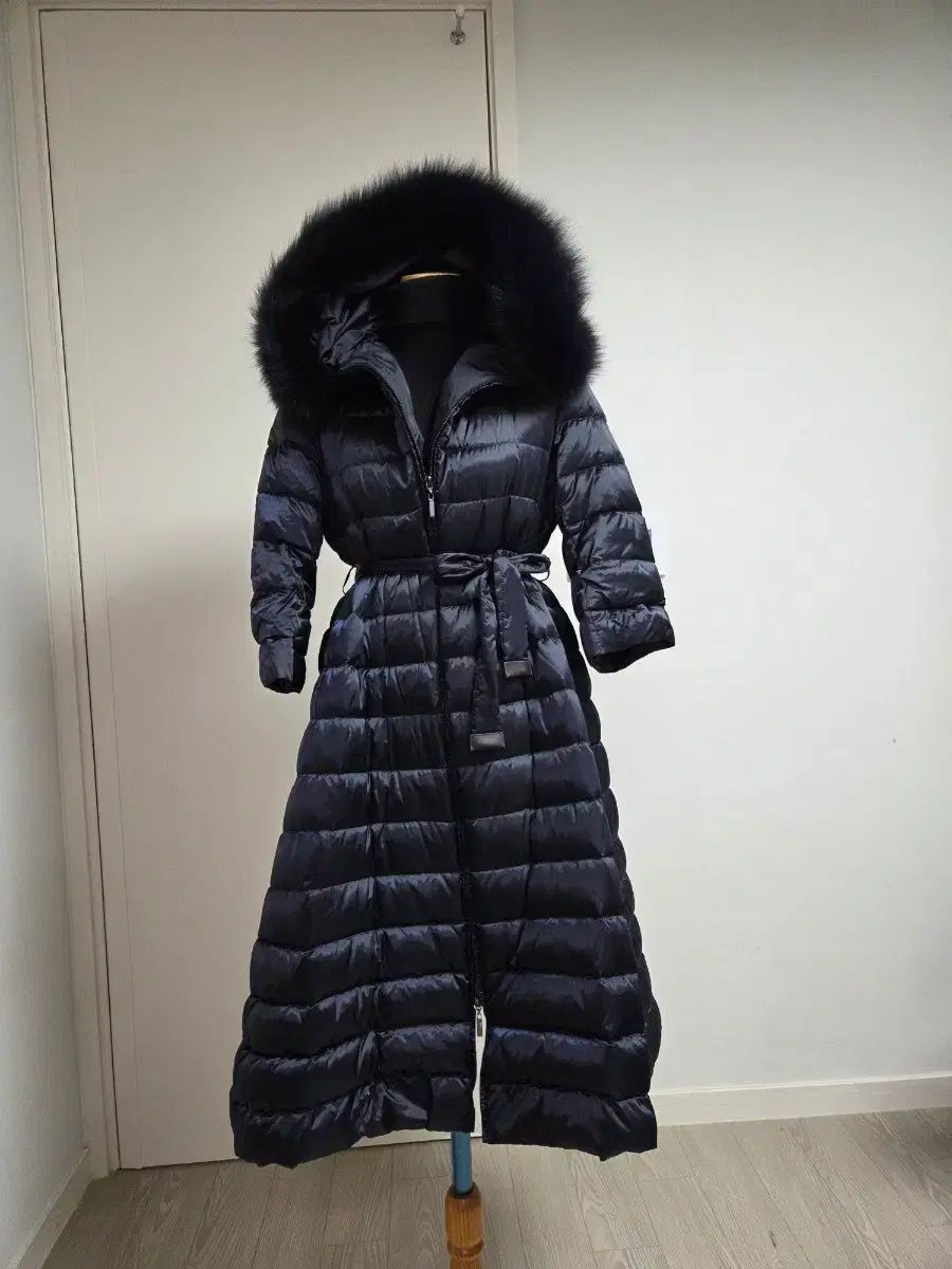 MAX MARA フード ファー ロング ダウン ネイビー