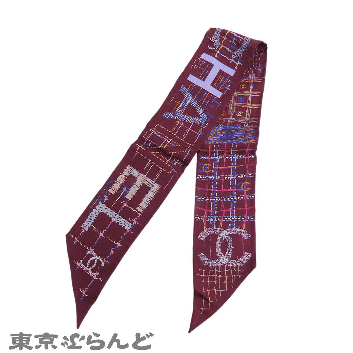 シャネル CHANEL シュシュ スカーフ セット パープル シルク チェック