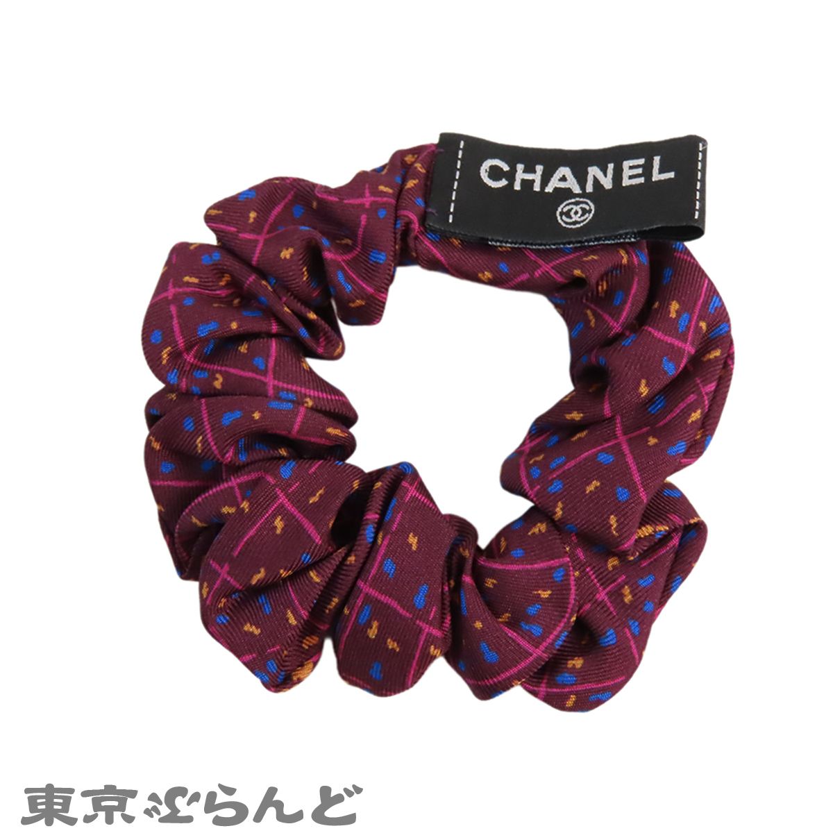 シャネル CHANEL シュシュ スカーフ セット パープル シルク チェック