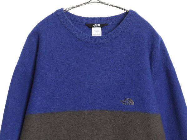 ノースフェイス ウール ニット セーター メンズ XL 古着 アウトドア ワンポイント 大きいサイズ ツートン カットソー タイプ ミドルゲージ