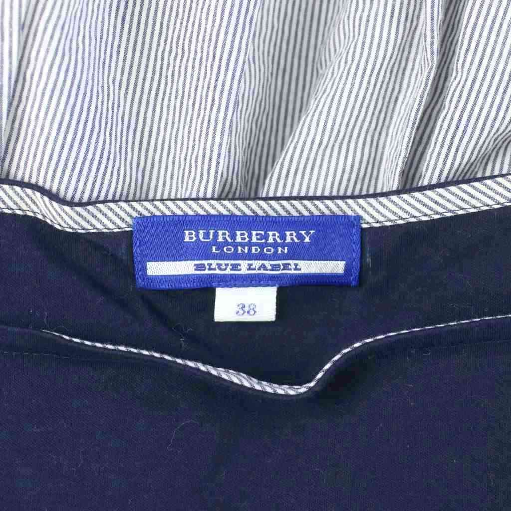 BURBERRY ネイビー シャツワンピース 38バーバリー BURBERRY バーバリーブルーレーベル クレストブリッジ ドレープツイル