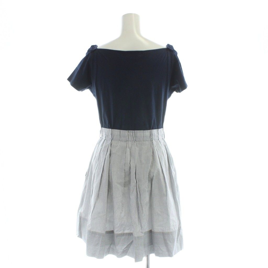 バーバリーブルーレーベル プリーツ ストライプ ワンピース シャツ ロゴ 38 BLUE BURBERRY 半袖ストライプワンピース 38 BURBERRY BLUE LABEL