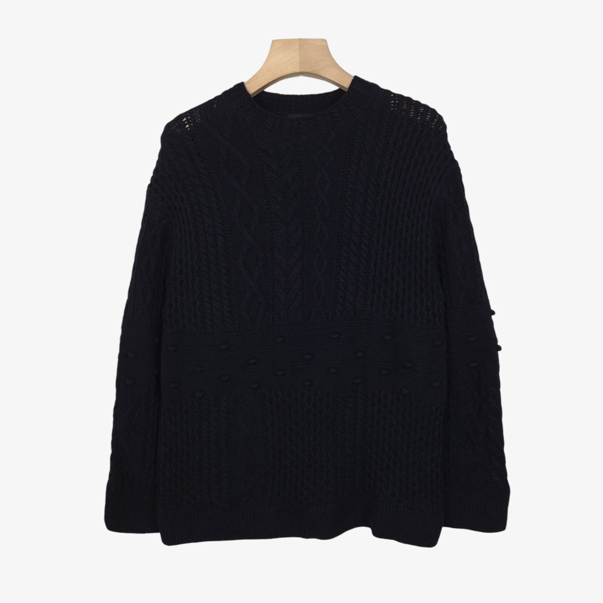 Free TIME ネイビー ピュア カシミア ケーブルニット