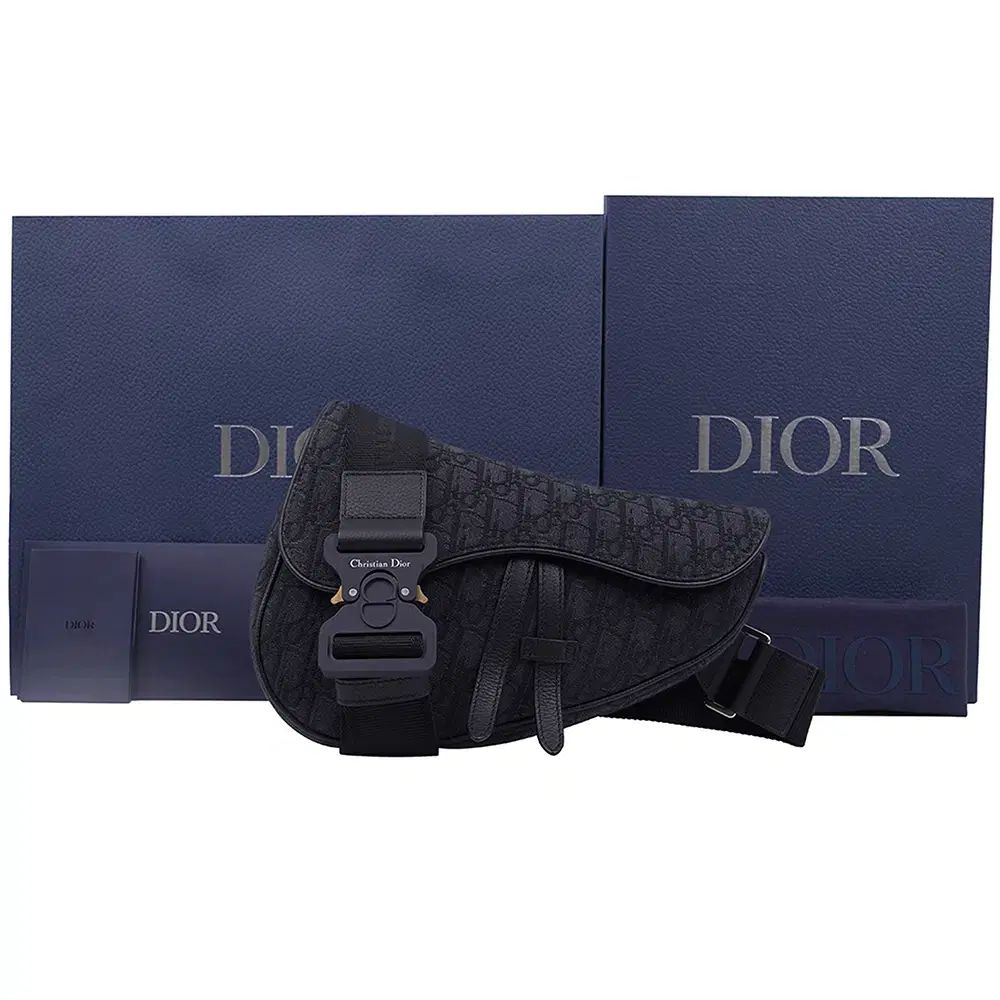 ブランド ディオール オブリーク ジャカード サドルバッグ ブラック