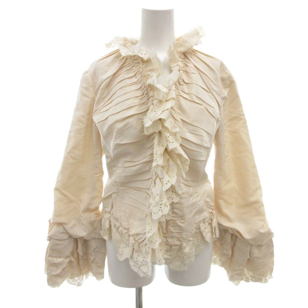 アレキサンダーマックイーン MCQUEEN フリルジャケット ギャザー 絹 シルク 44 クリーム パンチング |FF GY 19